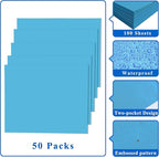 Zzrywuty File Folders with Pockets Letter Size, 50-Pack Paper Folders with Card Slot, Two Pocket Folders for School Students, Businessmen, Home and Office Workers（Light Blue）