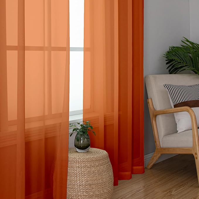 Orange Sheer Curtains 72 Inches Long 2 Panels, Rod Pocket Voile Light Filtering - Image 4