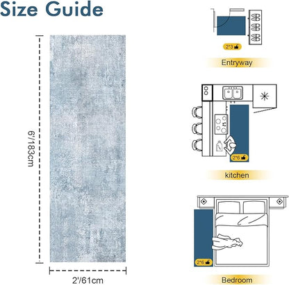 2x6 Ft Washable Runner Rug, Non-Slip Low Pile Hallway Kitchen Area Rug - Image 2