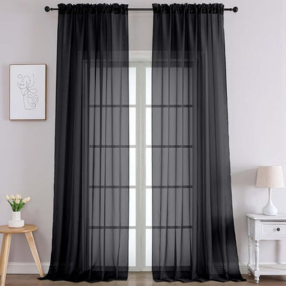 Chyhomenyc Extra Long Black Sheer Curtains 120 Inches Long 2 Panels, Light by Chyhomenyc