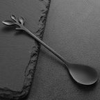 AnSaw 8-Pack Elegant Black Leaf 4.7" Espresso Spoons - Stainless Steel, Perfect for Coffee, Demitasse, Dessert & Tea, Mini Size for Small Servings