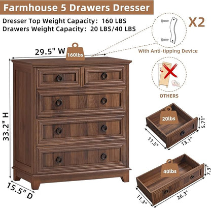 Joaxswe Farmhouse 5 Drawer Dresser - Image 2