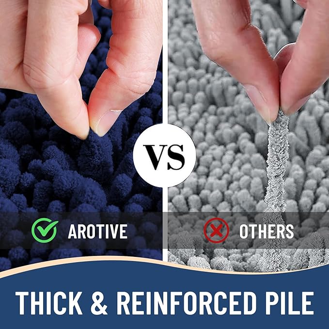 Arotive Luxury Chenille Bathroom Rug Mat, Extra Soft Thick Absorbent Shaggy Bath Rugs, Non-Slip Machine Wash Dry, Plush Bath Mats for Bathroom, Shower and Tub, 50x30, Navy