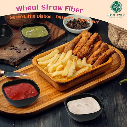 Homienly Soy Sauce Dishes,Wheat Straw Small Bowls Set of 6-4.5 OZ Small Dessert Bowls,Unbreakable Dipping Bowls,Dipping Sauce Cups,Mini Prep Bowls, Dip Bowls for Side Dish - Black