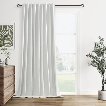 White 100% Blackout Linen Curtains 60 Inch Wide by 102 Inch by Guken