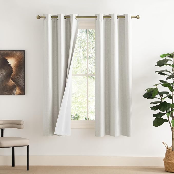 NICETOWN 100% Blackout Linen Texture Curtains 70 inches Long, Thermal Insulated by NICETOWN