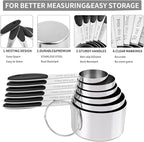 TILUCK Measuring Cups and Spoons Set, Stainless Steel, Kitchen Utensils for Cooking and Baking (11, Black)
