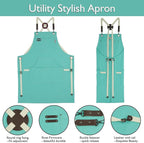5 Pack Kitchen Apron, Work Apron, Canvas, Multiple Pockets, Gardening, Painting, BBQ, Artist, Carpenter, Sizes M to XXL, Ice Blue