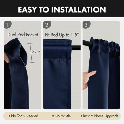 MIULEE Navy Blue Blackout Curtains 4 Panels Set 72 Inch Length Bedroom | - Image 7