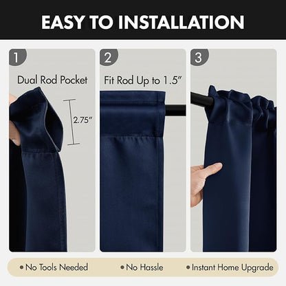 MIULEE 4-Panel 36 Inch Blackout Kitchen Tier Curtains Over Sink Navy Blue | - Image 5
