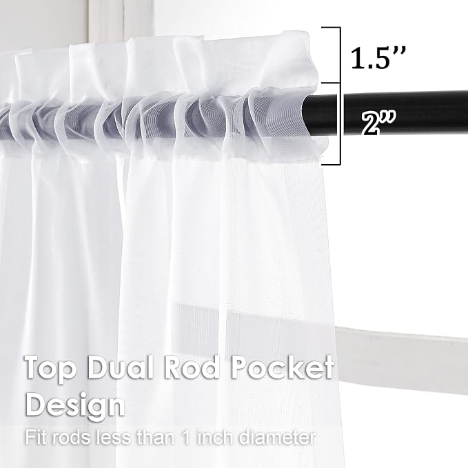 White Sheer Curtains 63 inch Length 2 Panels - Image 3