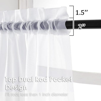 White Sheer Curtains 63 inch Length 2 Panels - Image 3