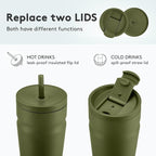 COKTIK 20oz Insulated Tumbler with Lid and Straw 2 Lids (Straw/Flip) Iced Coffee Cup Reusable Stainless Steel Travel Mug Water Bottle Cupholder Friendly for Women Men Her Him (Olive)