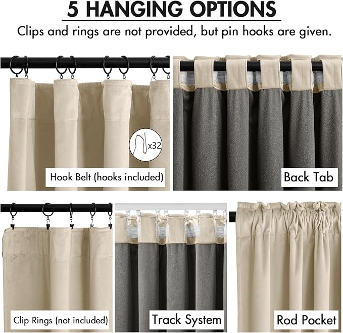 MIULEE Velvet Curtains 50W x 108L 2 Panels Beige Blackout Curtains | Luxury - Image 2