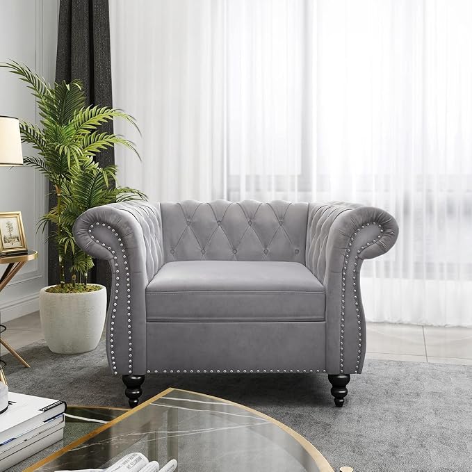 Living Room Chair, Modern Velvet Chesterfield Sofa Chair, Mid Century Single - Image 3
