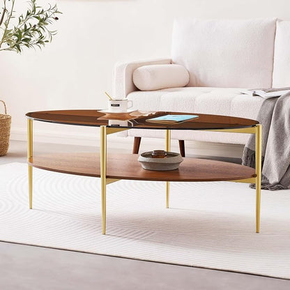 LumFurn Oval Glass Coffee Table, Mid-Century Modern Design, L43 x W22 x H17 inch - Image 3