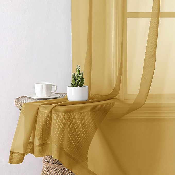 Gold Sheer Curtains 78 Inches Long 2 Panels, Breathable Solid Voile Light - Image 4