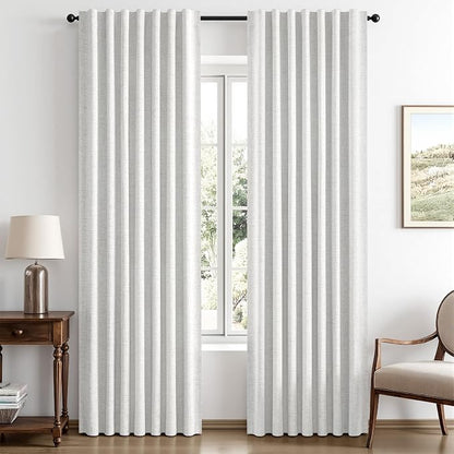 MIULEE 100% Blackout Linen Curtains 42 x 63 Inch Heathered White 2 Panels | by MIULEE