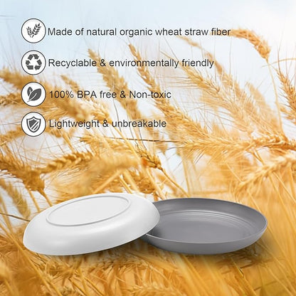 12 Pcs Unbreakable Deep Dinner Plates Set, 9 inch Reusable Plastic Wheat Straw Plates, Microwave and Dishwasher Safe Plate for Kitchen, Lightweight Plate for Dessert, BPA Free, Light Gray
