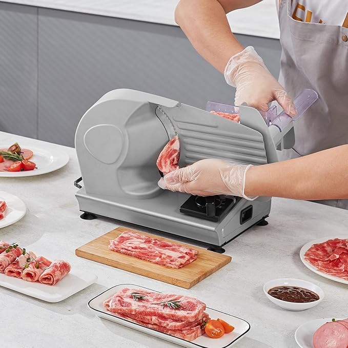 VEVOR Meat Slicer, 180W Electric Deli Food Slicer, 7.5 inch Meat Cutter with a Premium SUS420 Blade, 0-0.6 inch Adjustable Thickness, Food Slicer for Frozen, Hard Bread and Cheese, Home Use