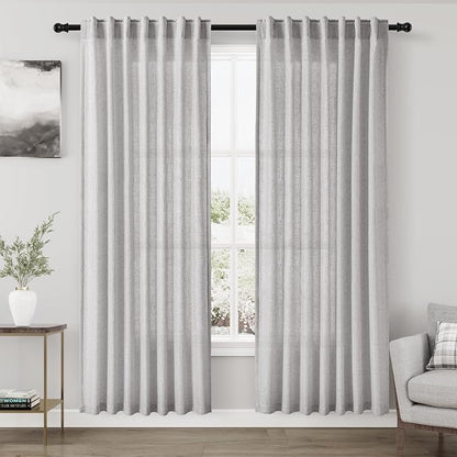 Grey Linen Curtains 80 Inches Length by Nanspring