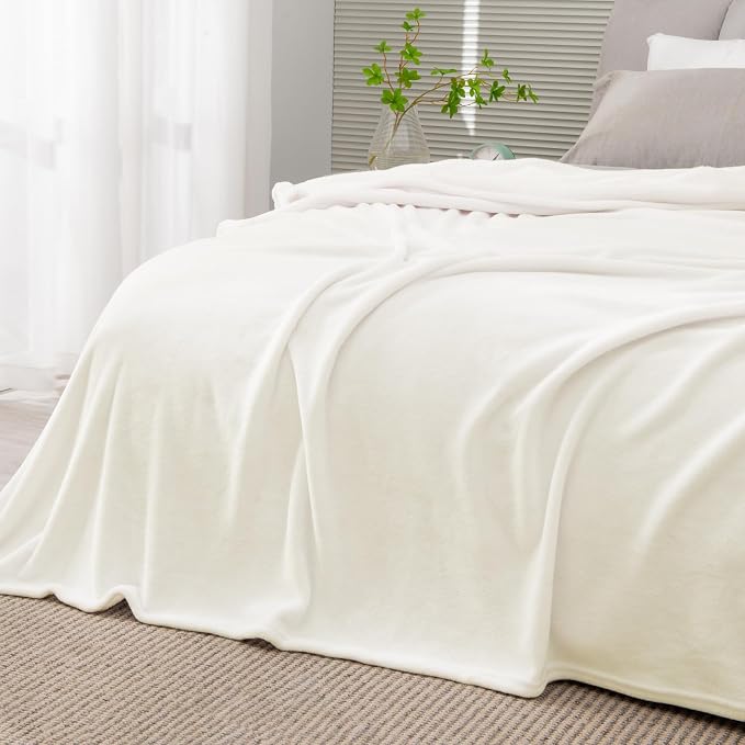 BEDELITE Fleece Blanket Soft Plush Queen Size Bed Blanket Cream 90"x90" | Ultra - Image 3