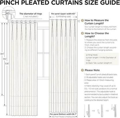 Joydeco Thick Linen Pinch Pleated Curtains 90 Inch Long 2 Panel Set - Image 9