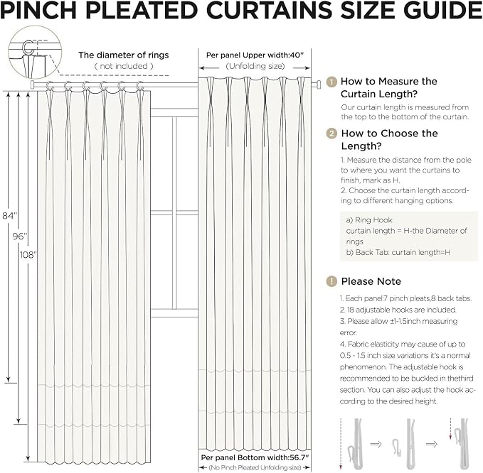 Joydeco Thick Linen Pinch Pleated Curtains 84 Inch Long 2 Panel Set - Image 9
