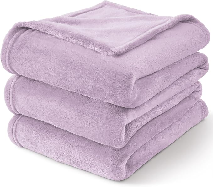 BEDELITE Fleece Blanket Soft Plush Queen Size Bed Blanket Lilac 90"x90" | Ultra - Image 7