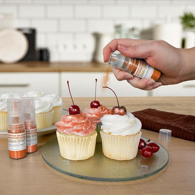 Bakell - Pumpkin Orange Tinker Dust (4g, 1x Mini Spray Pump) Edible Glitter for Food, Desserts, and Beverages!