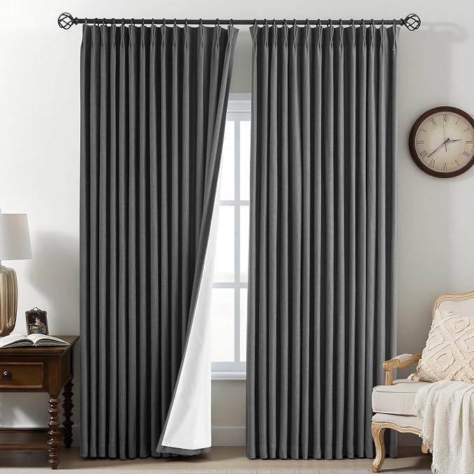 AUSSPVOCT Pinch Pleated 90 Inch Linen Curtains 100% Blackout by AUSSPVOCT