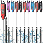 10 Set Waterproof Food Thermometer for Water, Liquid, Candle and Cooking Digital Meat Thermometer with Long Probe Instant Read for Kitchen BBQ Grill Candy (Black)