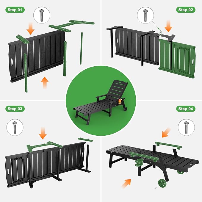 Outdoor Lounge Chair with 5-Position Adjustable, Outside Lounge Chair with Cup - Image 8