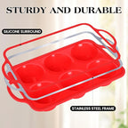 2 Pcs Jumbo Muffin Pan with Metal Frame, Nonstick 6 Cup Extra Large Cupcake Pan for Baking, Silicone Deep Muffin Tray for Egg Bites (Red)