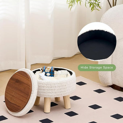 Wimarsbon Pouf Ottoman, 100% Cotton Knitted Boho Footstool, Round Footrest - Image 5