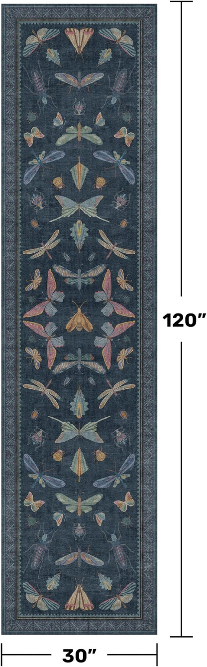 2'6"x10' Dark Blue Kitchen Runner Rug, Washable Non Slip Hallway Rug - Image 2