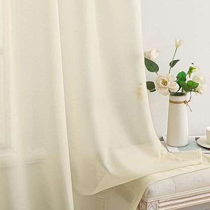 MIULEE Light Cream Sheer Curtains 54 X 72 Inches, 2 Panels | Solid Color - Image 5