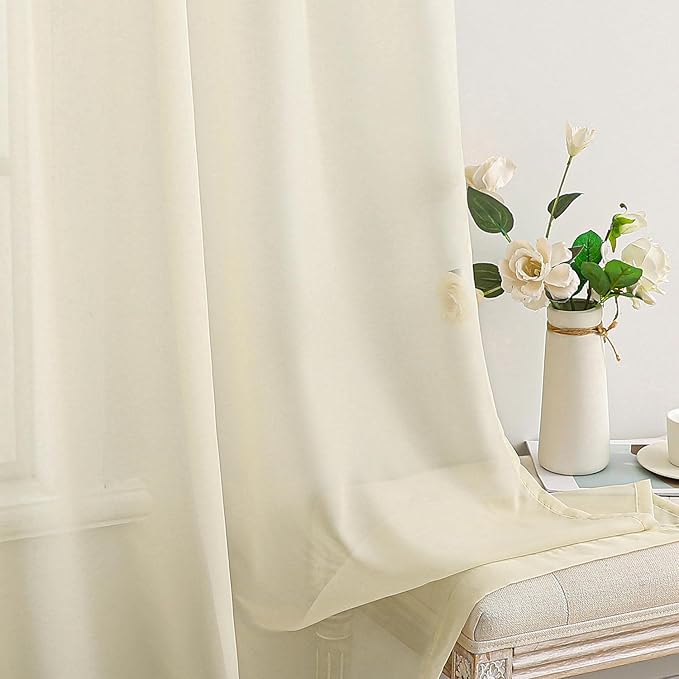 MIULEE Light Cream Sheer Curtains 54 X 84 Inches, 2 Panels | Solid Color - Image 5
