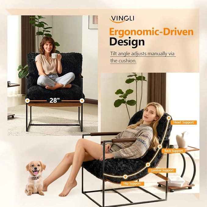 VINGLI 28" Wide Plush Upholstery Sling Modern Accent Chairs Set of 2, Cute - Image 3