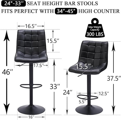 FIRAVOE Bar Stools Set of 3, Adjustable Counter Height Barstools 24"-33" - Image 2