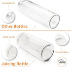 All About Juicing Clear Glass Water Bottles Set - 6 Pack Wide Mouth with Lids for Juice, Smoothies, Beverage Storage - 16 oz, Durable, Reusable, Dishwasher Safe, Leak Proof (White Caps)