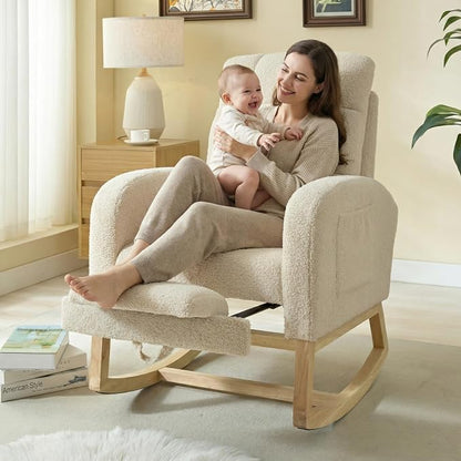 NIOIIKIT Modern Nursery Rocking Chair, Teddy Upholstered Rocking Chair - Image 3