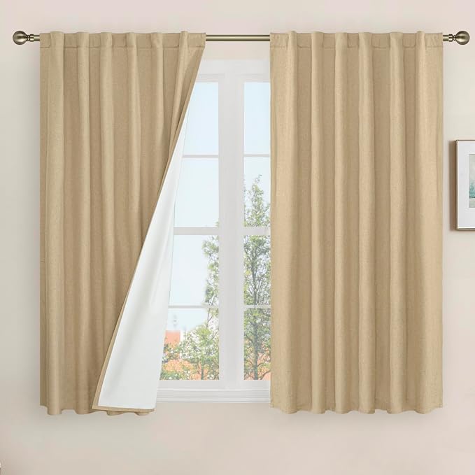 Natural Linen Full Blackout Window Curtains by LAMIT