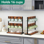 IBUYKE Wood Coffee Mug Holder for Countertop,16 Hook Mug Tree Holder Rack with Storage Base,Mug Display Organizer,Mug Holders for Home Kitchen, Rustic Brown UTBJ001H