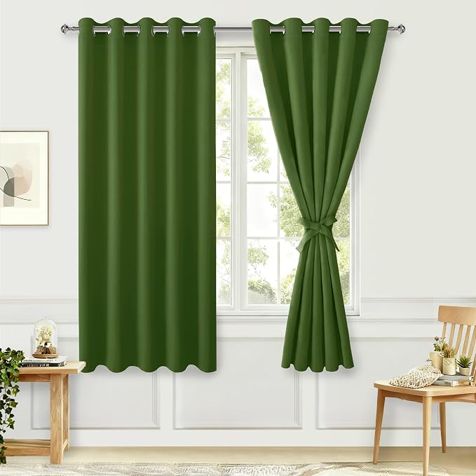 Blackout Curtains for Bedroom, 60 x 63 Inches Length, Olive Green | Thermal by Hiasan