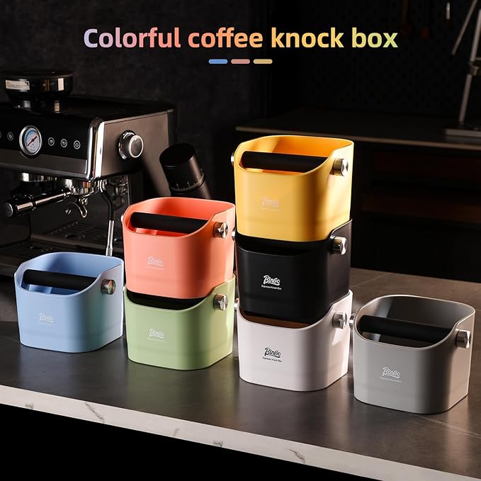 Espresso Knock Box - Bincoo Pink Espresso Machine Knock Box/Espresso Grounds Knock Box, Barista Style Coffee Knock Box for Grounds with Removable Shock-Absorbent Knock Bar and Anti-Slip Base. (Pink)