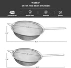 Walfos Large Fine Mesh Strainer 9.5" & 8", Stainless Steel Mesh Sieve with Sturdy Handle, Kitchen Metal Food Strainers for Quinoa, Rice, Pasta, Fruits, Vegetables, etc., Set of 2