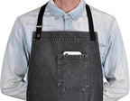 Cooking Apron with Pockets Mens Womens Professional Kitchen Bib Apron for Chef Grill BBQ (Black Denim -2)