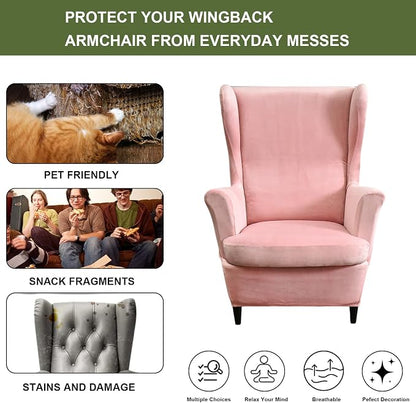 HAOYONG Velvet Wingback Armchair Covers 2-Piece Elastic Stretch Wingback Chair - Image 5