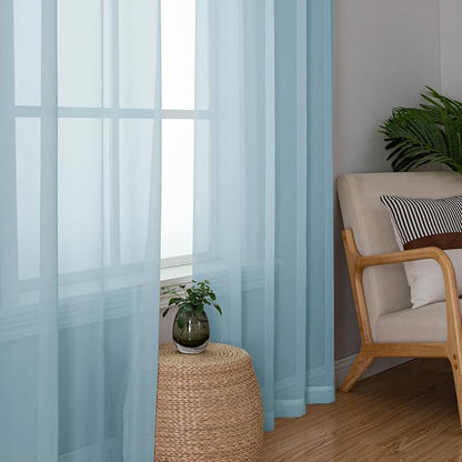 Simplebrand Sky Blue Sheer Curtains 84 Inches Long, Light Filtering Rod Pocket - Image 5
